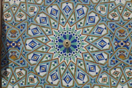 A close-up of the tiles in the fountain.