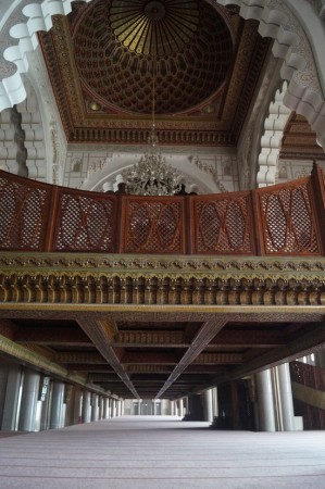 Hand-carved cedar upper-deck where the women are seated during worship. This deck holds about 5,000 people.