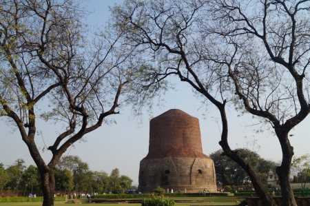 Dhamek Stupa in Sarnath, built 1500 years ago to commemorate Buddha's teachings in the area.