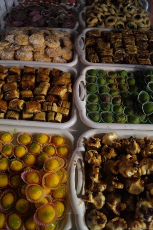Cookies for sale in the medina at night.
