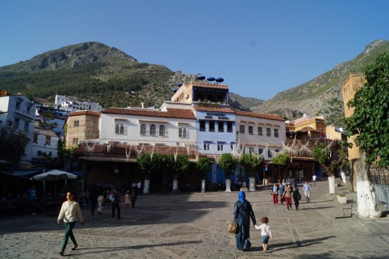 The main square in the city and interestingly the only place in town that's not mostly blue.