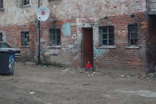An entrance to one of the apartment blocks