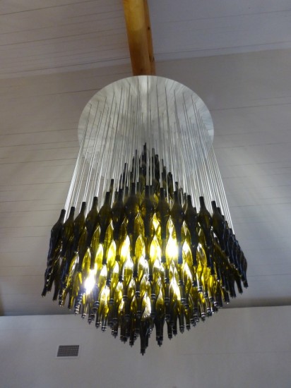 Awesome light fixture at Spier made of used wine bottles.